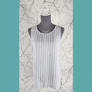 Ellen Tracy Blue Striped 100% Linen Tank